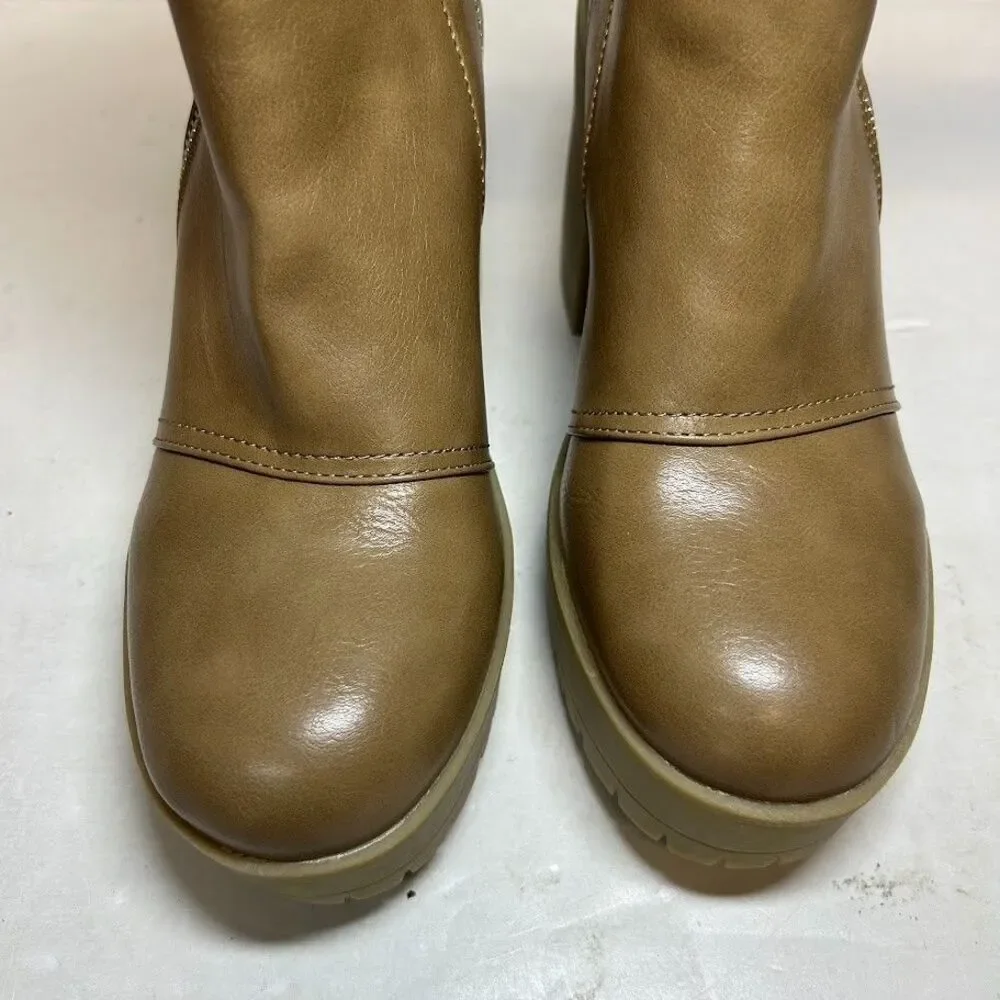 Journee Collection Womens 8 M Tan Jaquie Mid Shaft Block Heel Boots DISPLAY RI5